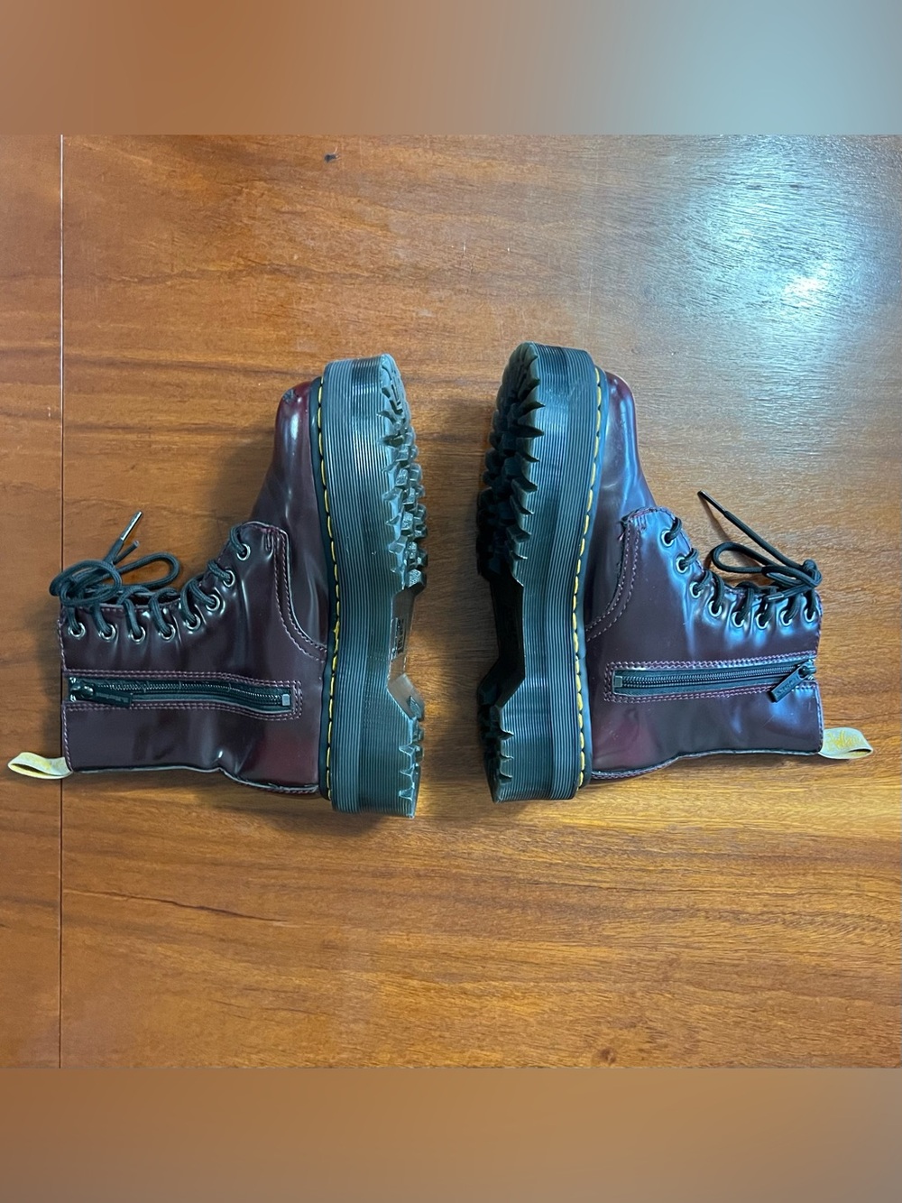 Dr. Martens Vegan Jadon II Platform Combat Boots Cherry Red Oxford Rub Off Goth - Picture 9 of 13